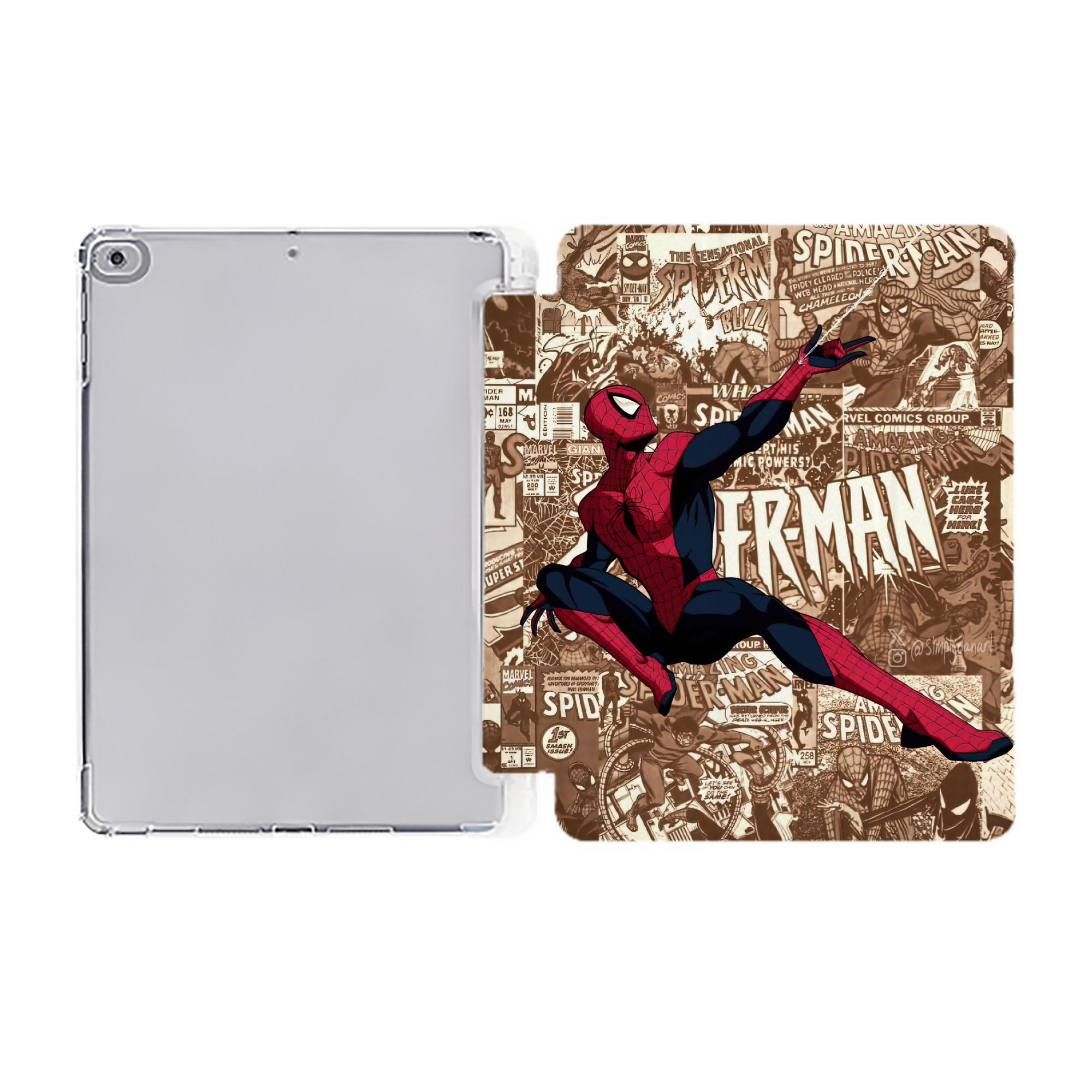 （画像用） Spider Man スパイダーマン IPad ケース ペン収納付き 三つ折りスタンド PUレザー×シリコン 対応機種9.5/10.5/10.9インチ